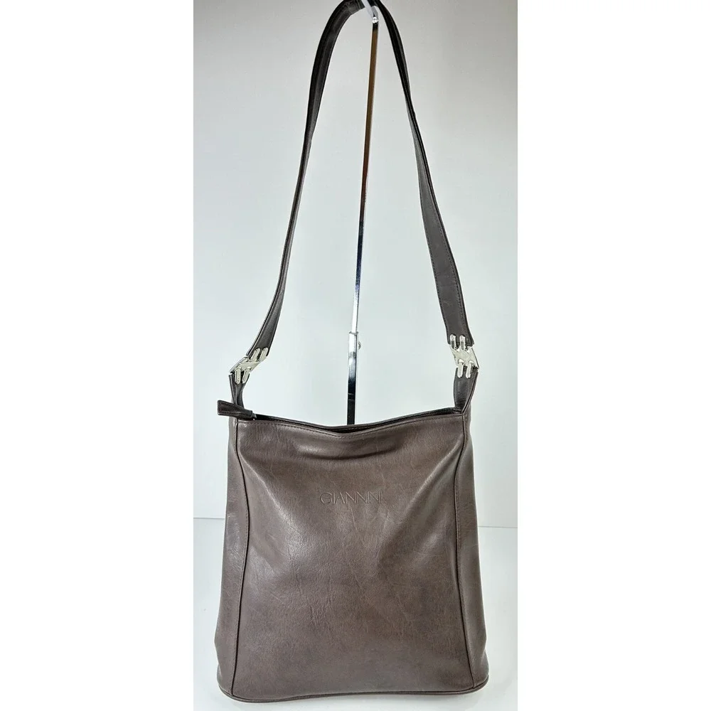 Giannini Purse Medium Brown Bucket Shoulder Hobo‎ Tablet Crossbody Faux Leather